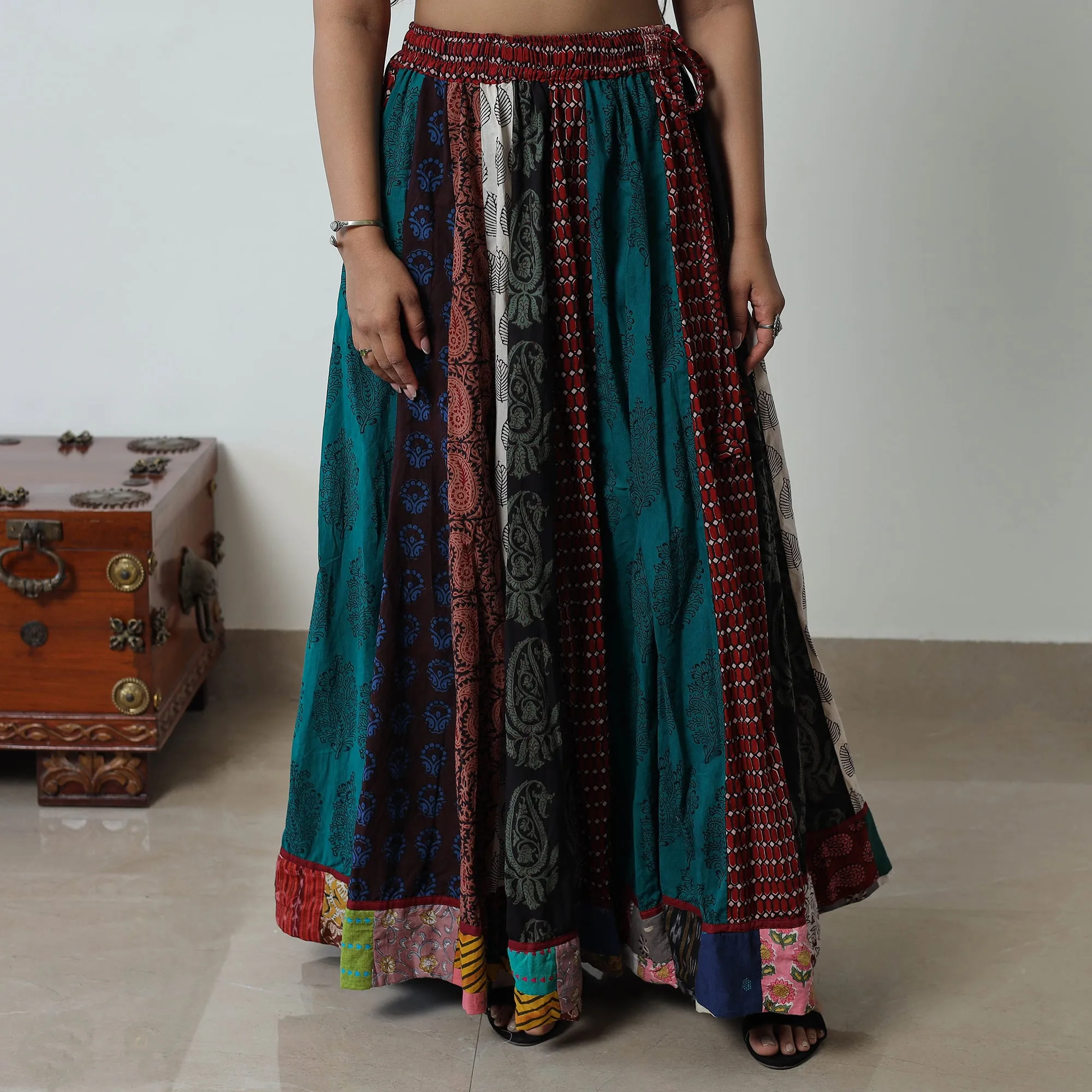 Multicolor - Bagh Print Skirt with 24 Kali Patchwork 08