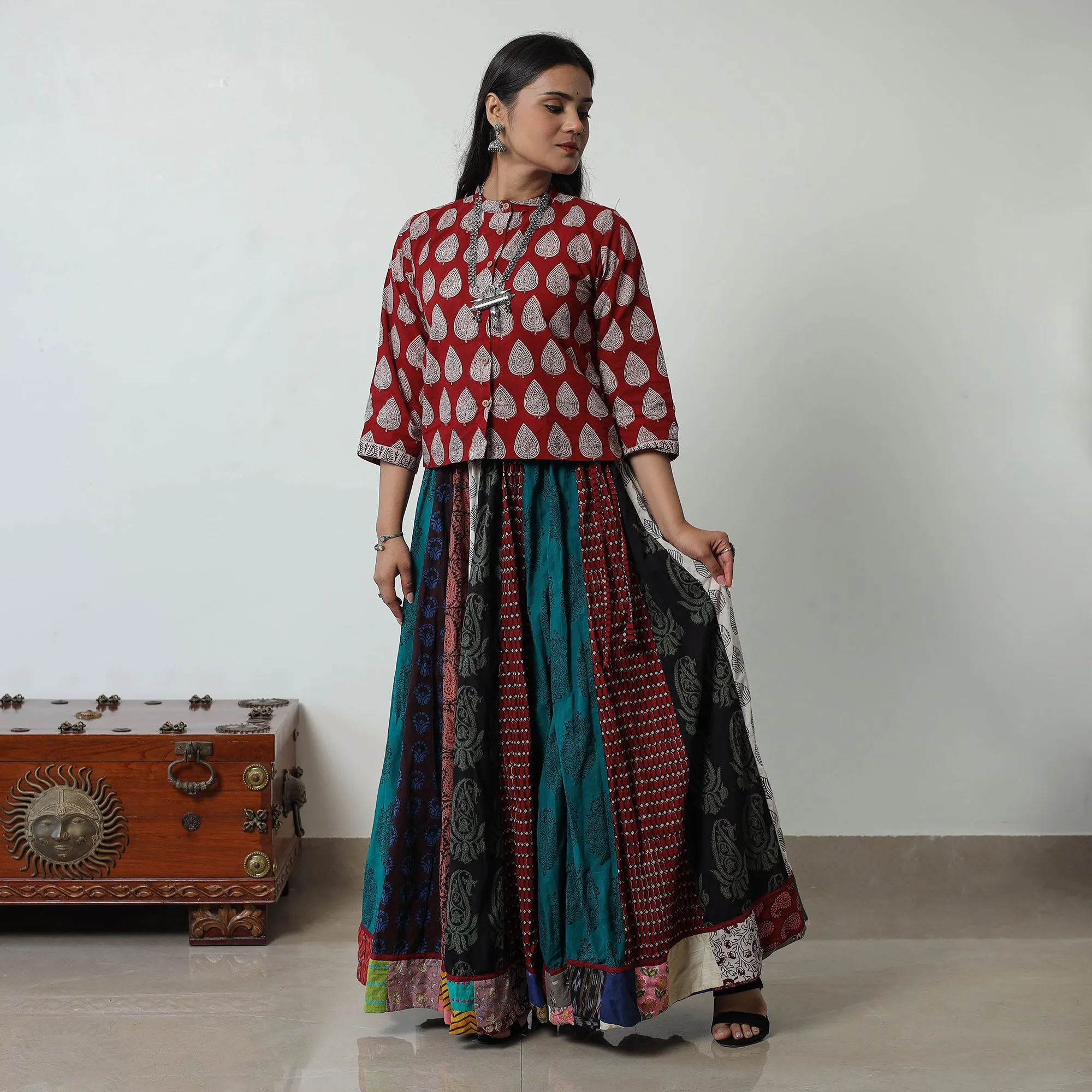 Multicolor - Bagh Print Skirt with 24 Kali Patchwork 08