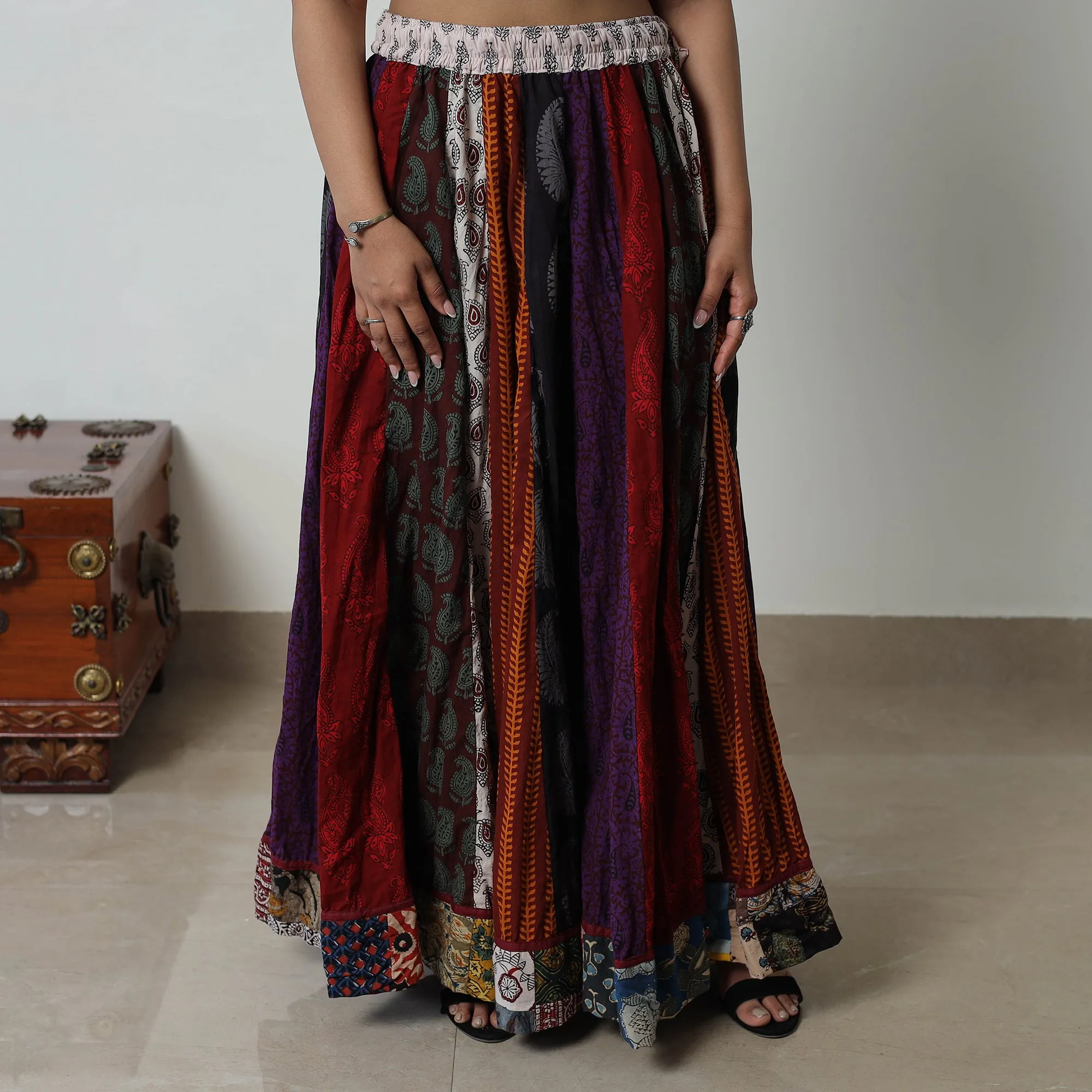 Multicolor - Bagh Print Skirt with 24 Kali Patchwork 15