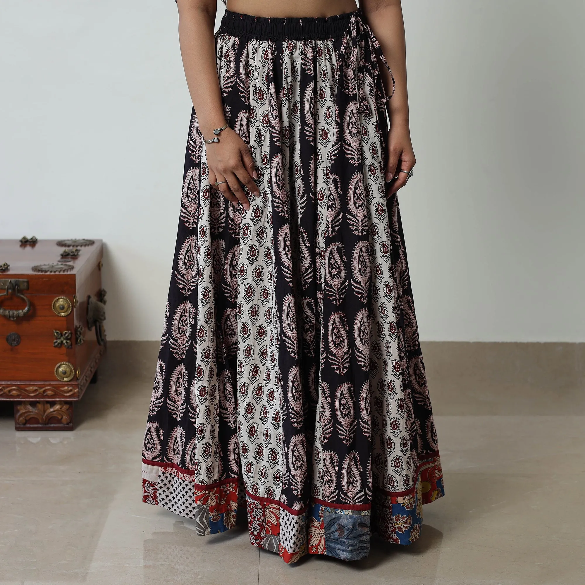 Multicolor - Bagh Print Skirt with 24 Kali Patchwork 21