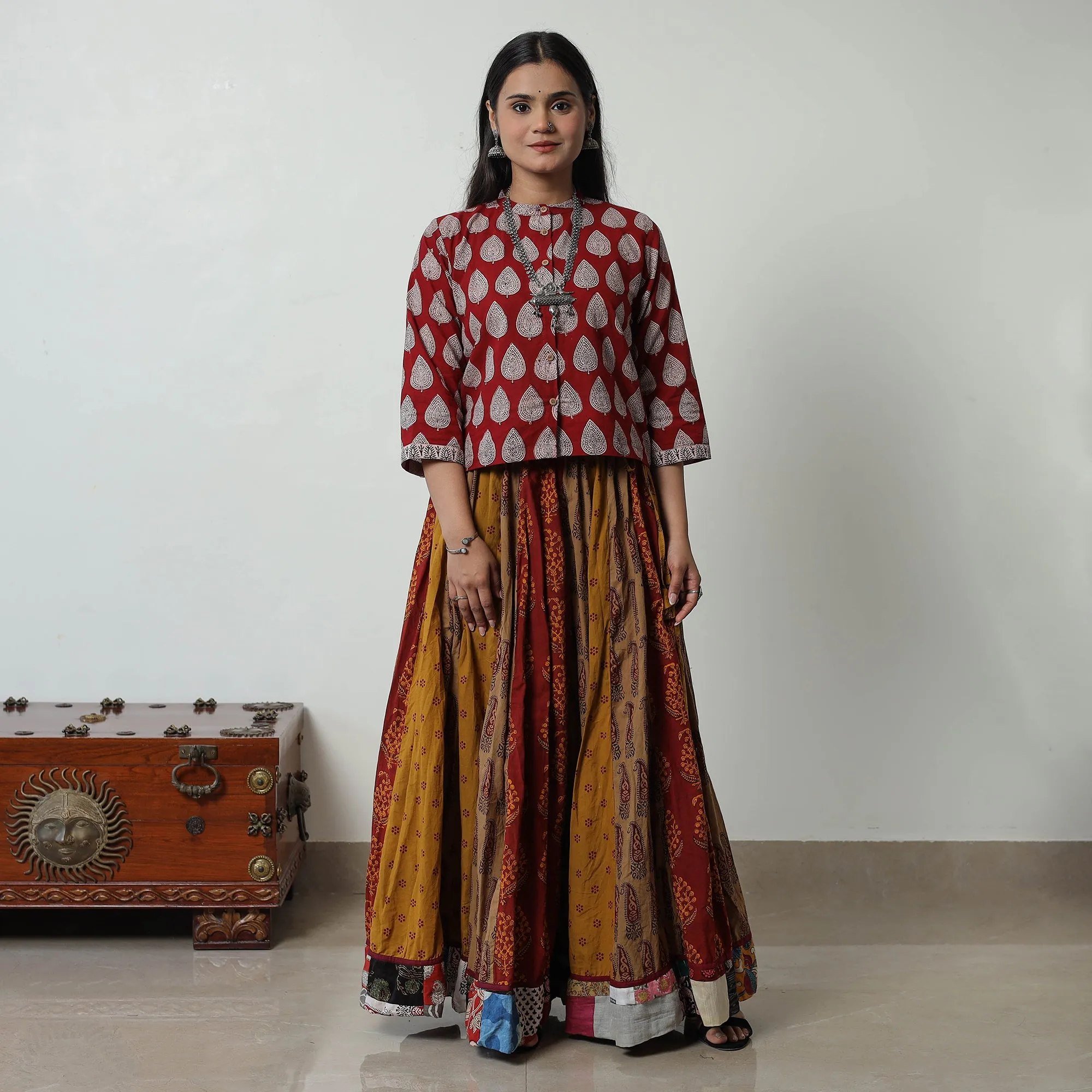 Multicolor - Bagh Print Skirt with 24 Kali Patchwork 27