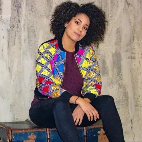 New in Mixed Print Ankara Bomber Jacket