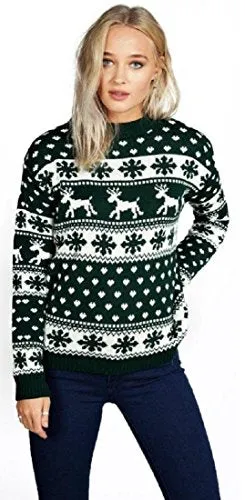 New Unisex Ladies Men Kids Christmas Jumper Reindeer Snowflakes Knitted Xmas Long Sweater