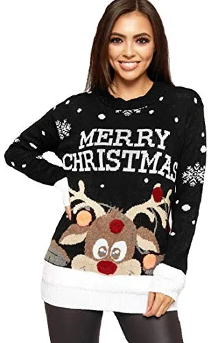 New Unisex Ladies Men Kids Christmas Jumper Reindeer Snowflakes Knitted Xmas Long Sweater