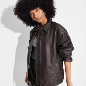 New - Women's Faux Leather Oversized Bomber Jacket - Wild Fable