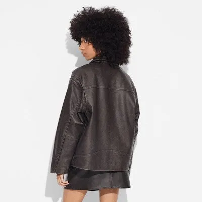 New - Women's Faux Leather Oversized Bomber Jacket - Wild Fable