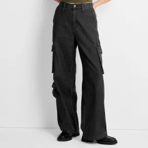 Open Box - Women's High-Rise Wide Leg Denim Cargo Pants - Universal Thread