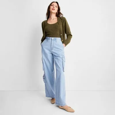 Open Box - Women's High-Rise Wide Leg Denim Cargo Pants - Universal Thread