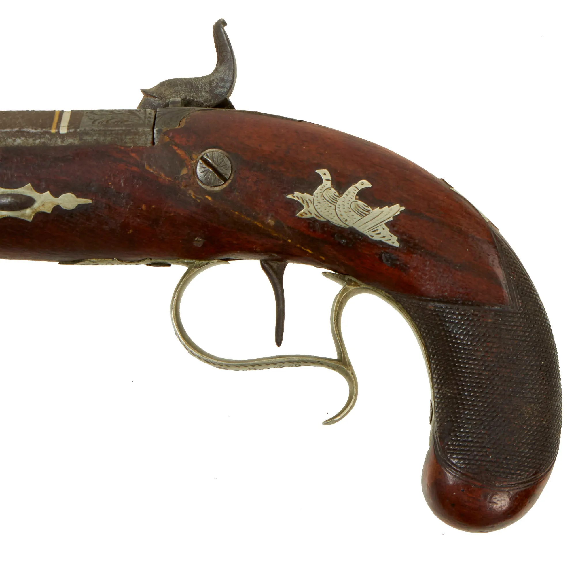 Original British Nickel Silver Mounted "Philadelphia Deringer" Style Pocket Percussion Pistol by Richard Hollis - Circa 1845