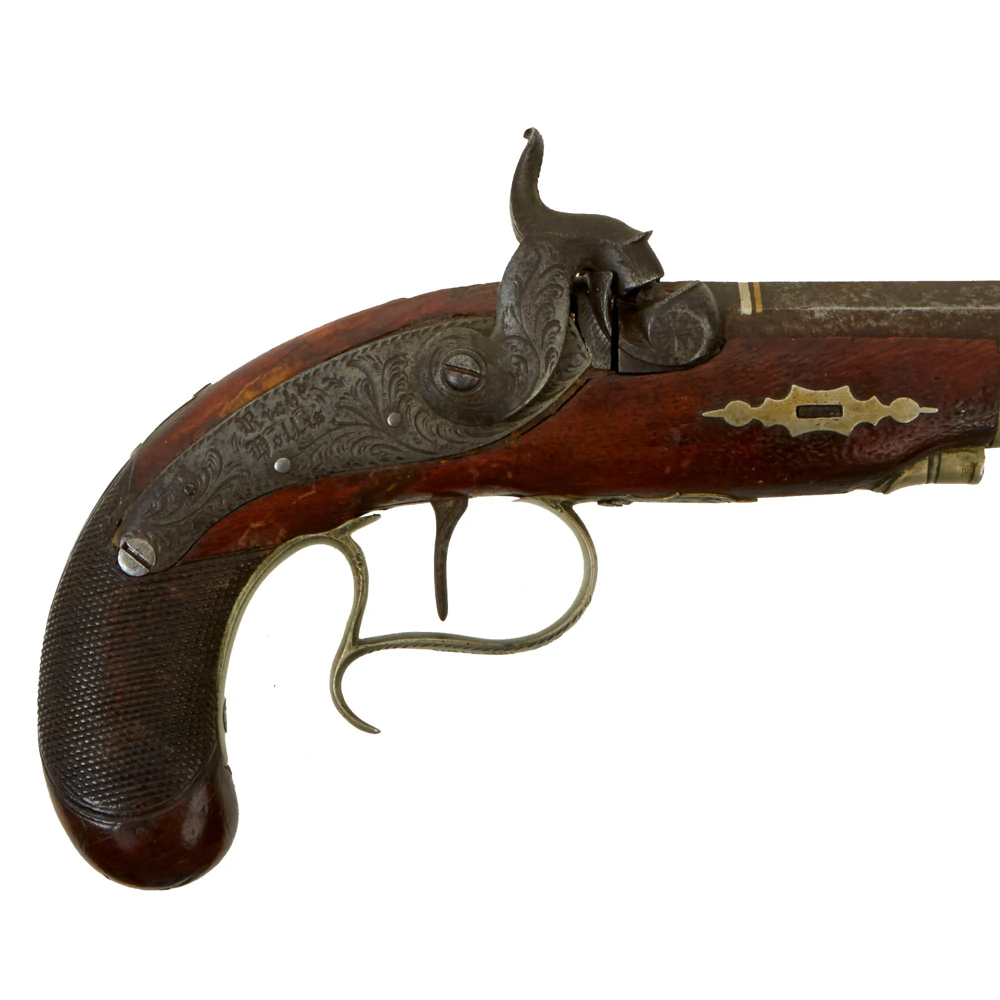 Original British Nickel Silver Mounted "Philadelphia Deringer" Style Pocket Percussion Pistol by Richard Hollis - Circa 1845