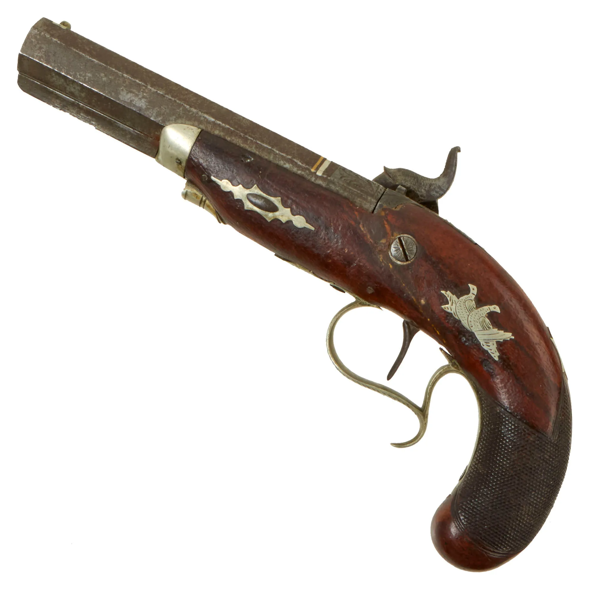 Original British Nickel Silver Mounted "Philadelphia Deringer" Style Pocket Percussion Pistol by Richard Hollis - Circa 1845