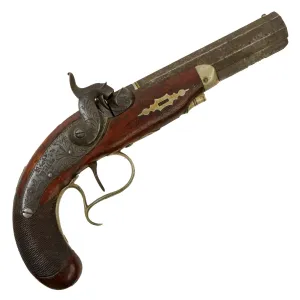 Original British Nickel Silver Mounted "Philadelphia Deringer" Style Pocket Percussion Pistol by Richard Hollis - Circa 1845