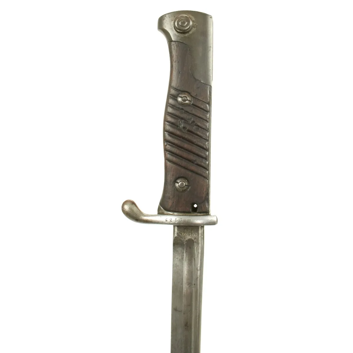 Original German-made M1898 n/A Peruvian GEW 98 Mauser Bayonet with Leather Scabbard and Frog - c.1909