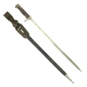 Original German-made M1898 n/A Peruvian GEW 98 Mauser Bayonet with Leather Scabbard and Frog - c.1909