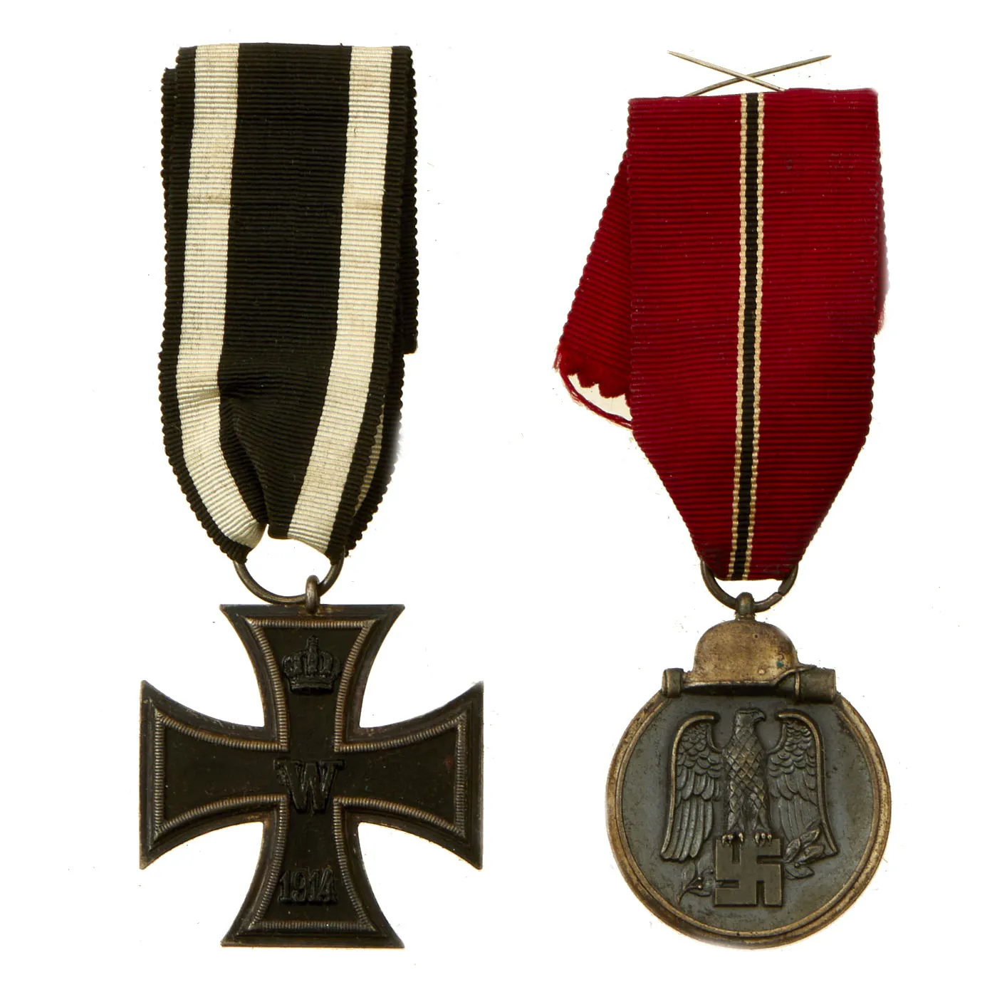 Original German WWI & WWII Medal and Insignia Grouping with 1914 EKII, Eastern Medal & More - 11 Items