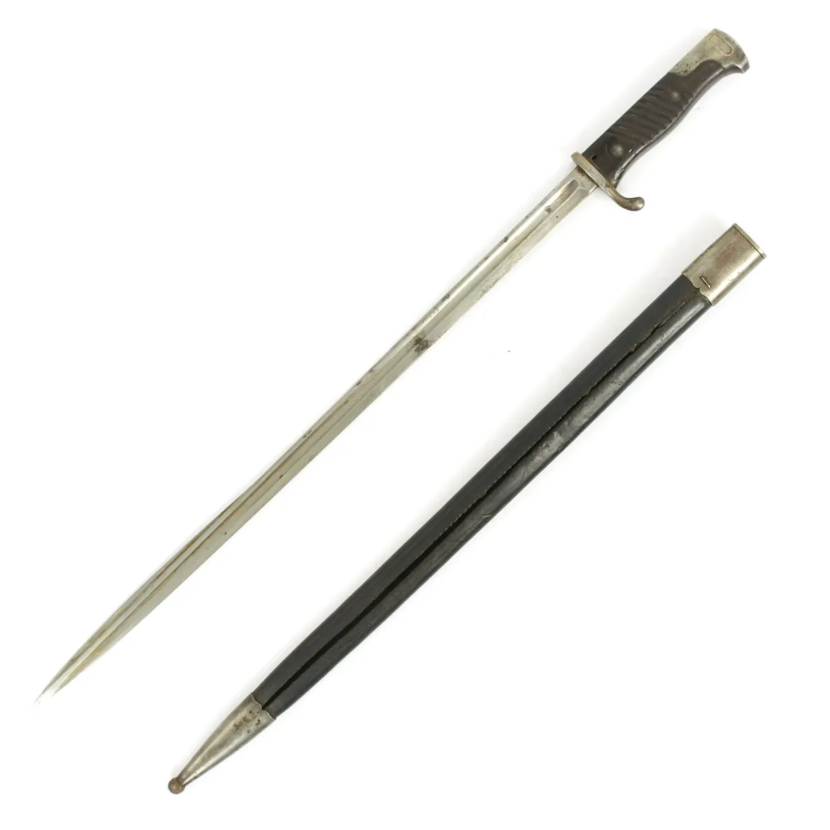 Original German WWI M1898 n/A Long GEW 98 Peruvian Contract Bayonet with Leather Scabbard - c.1909