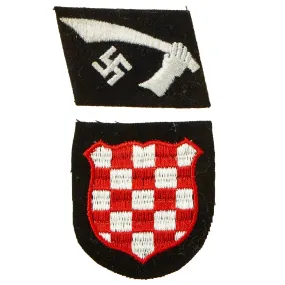 Original German WWII Croatian 13th Waffen SS Mountain Division "Handschar" Collar Tab with Croatian Vol. Sleeve Shield - Unissued