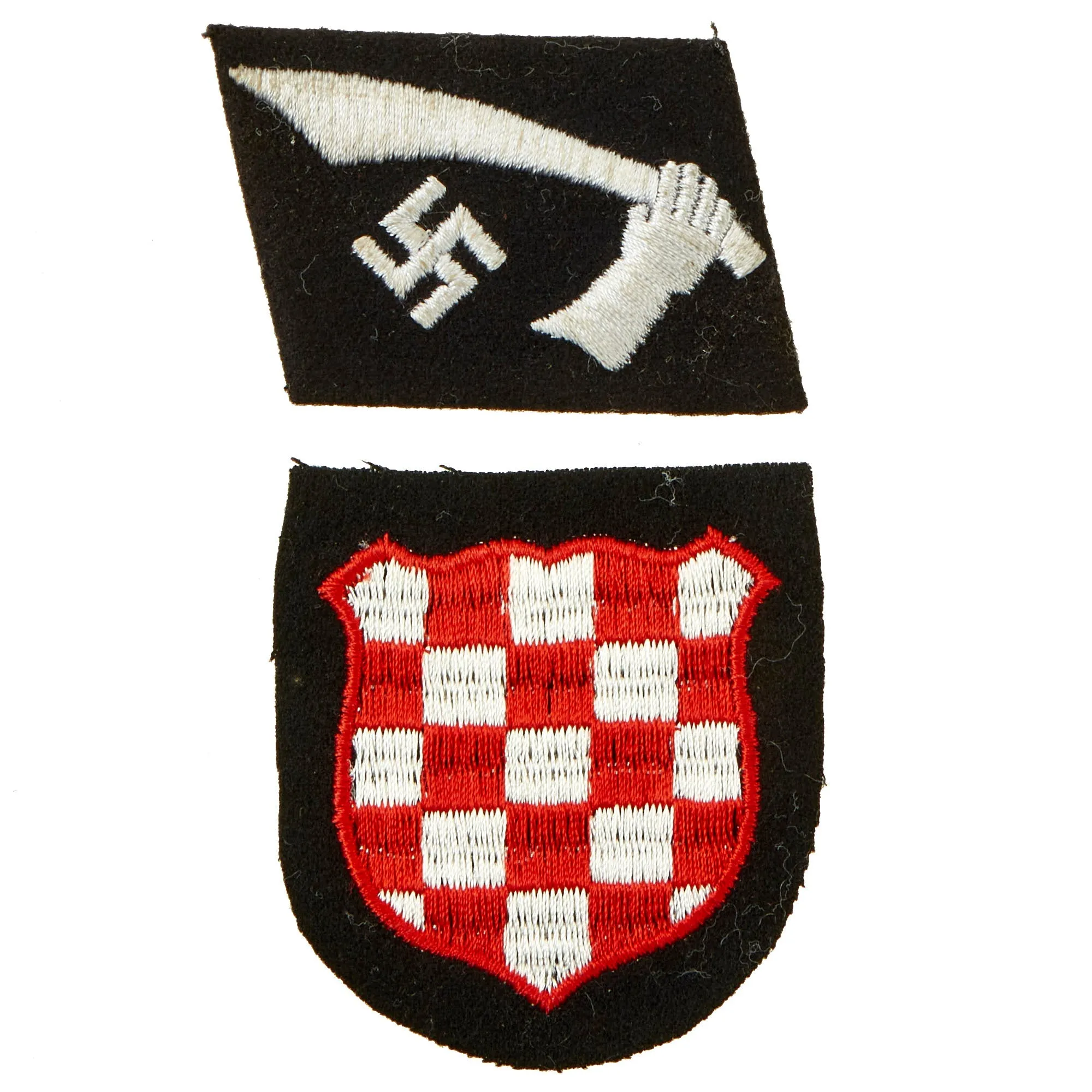 Original German WWII Croatian 13th Waffen SS Mountain Division "Handschar" Collar Tab with Croatian Vol. Sleeve Shield - Unissued