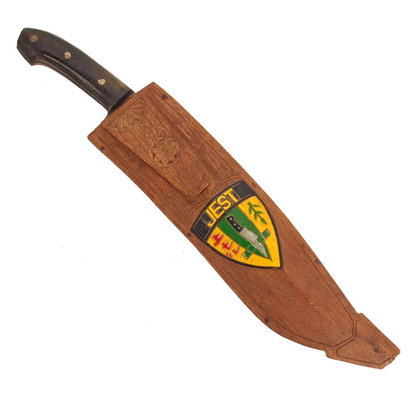 Original U.S. Vietnam War Custom Bolo Knife with Scabbard marked to Jungle Environment Survival Training Camp in the Philippines