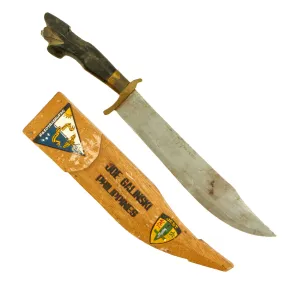 Original U.S. Vietnam War Named Custom Bowie Knife Machete with Scabbard marked to J.E.S.T. Camp in the Philippines