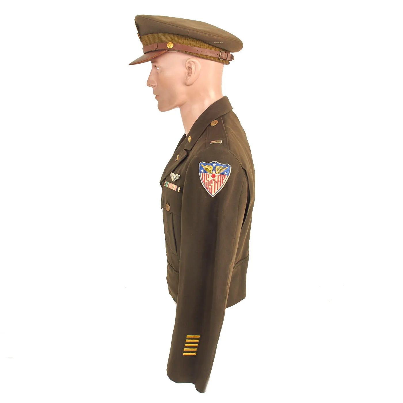 Original U.S. WWII Army Air Corps Aircraft Observer Named Custom Tailored Ike Jacket With English Made Bullion Patch and Peaked Visor - 1st Lieutenant Hauck