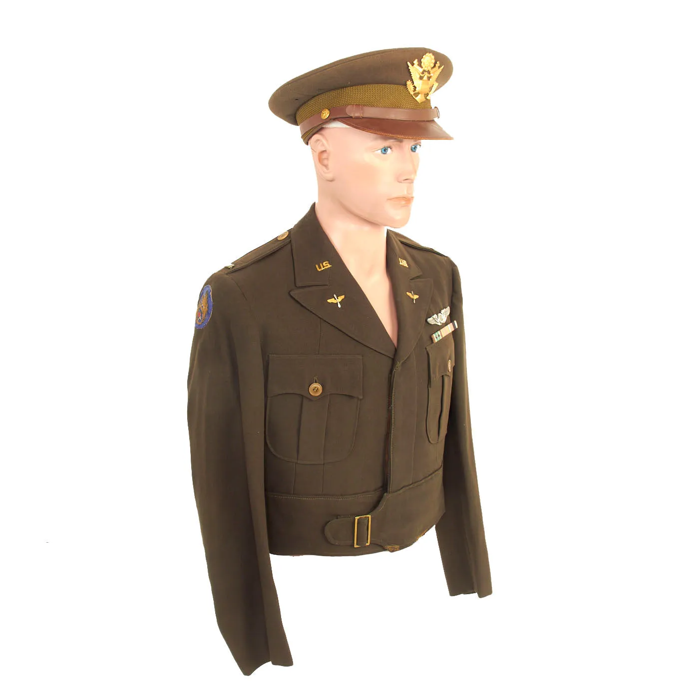 Original U.S. WWII Army Air Corps Aircraft Observer Named Custom Tailored Ike Jacket With English Made Bullion Patch and Peaked Visor - 1st Lieutenant Hauck