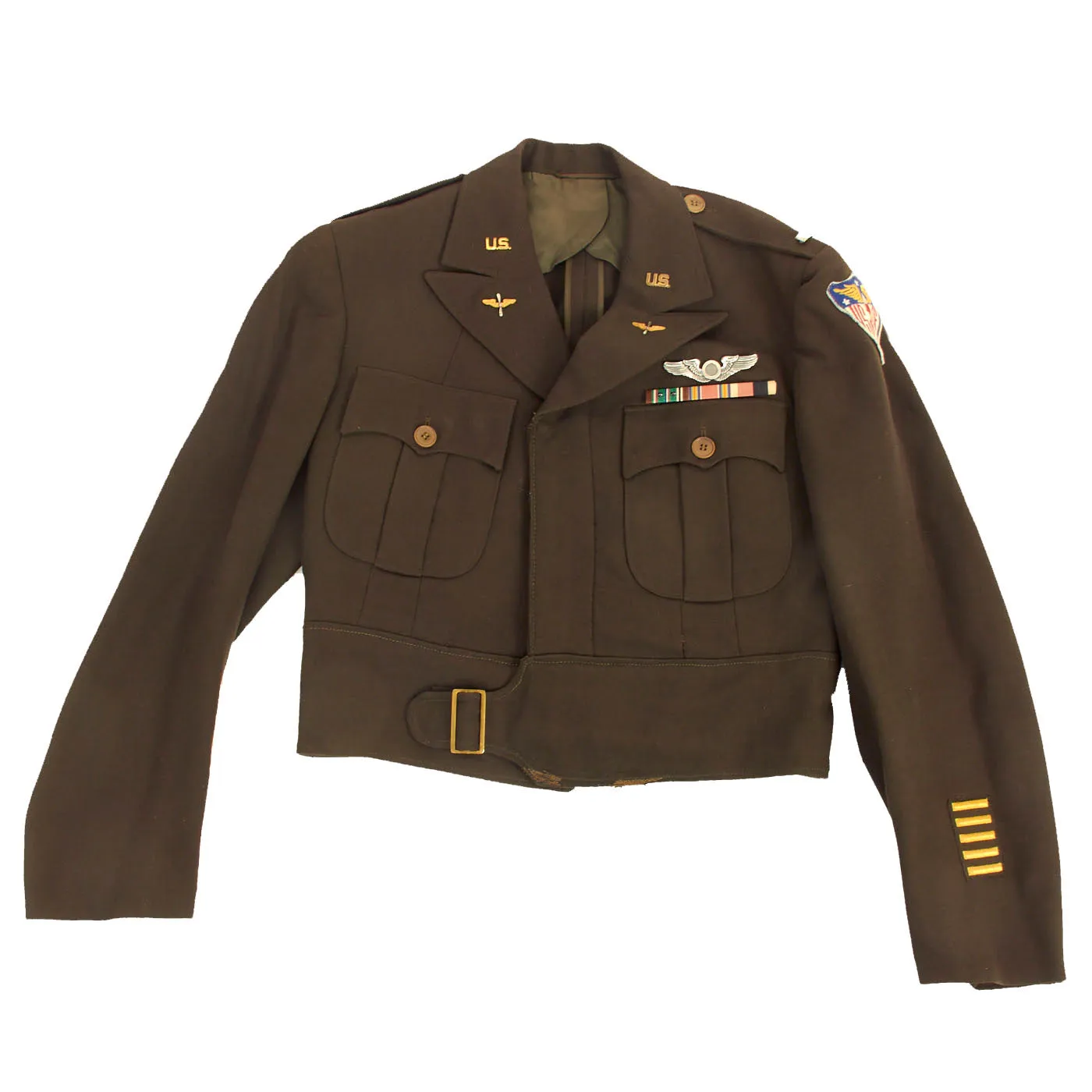 Original U.S. WWII Army Air Corps Aircraft Observer Named Custom Tailored Ike Jacket With English Made Bullion Patch and Peaked Visor - 1st Lieutenant Hauck