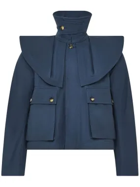 Oversized Collar Cropped Trench Jacket - Light Indigo