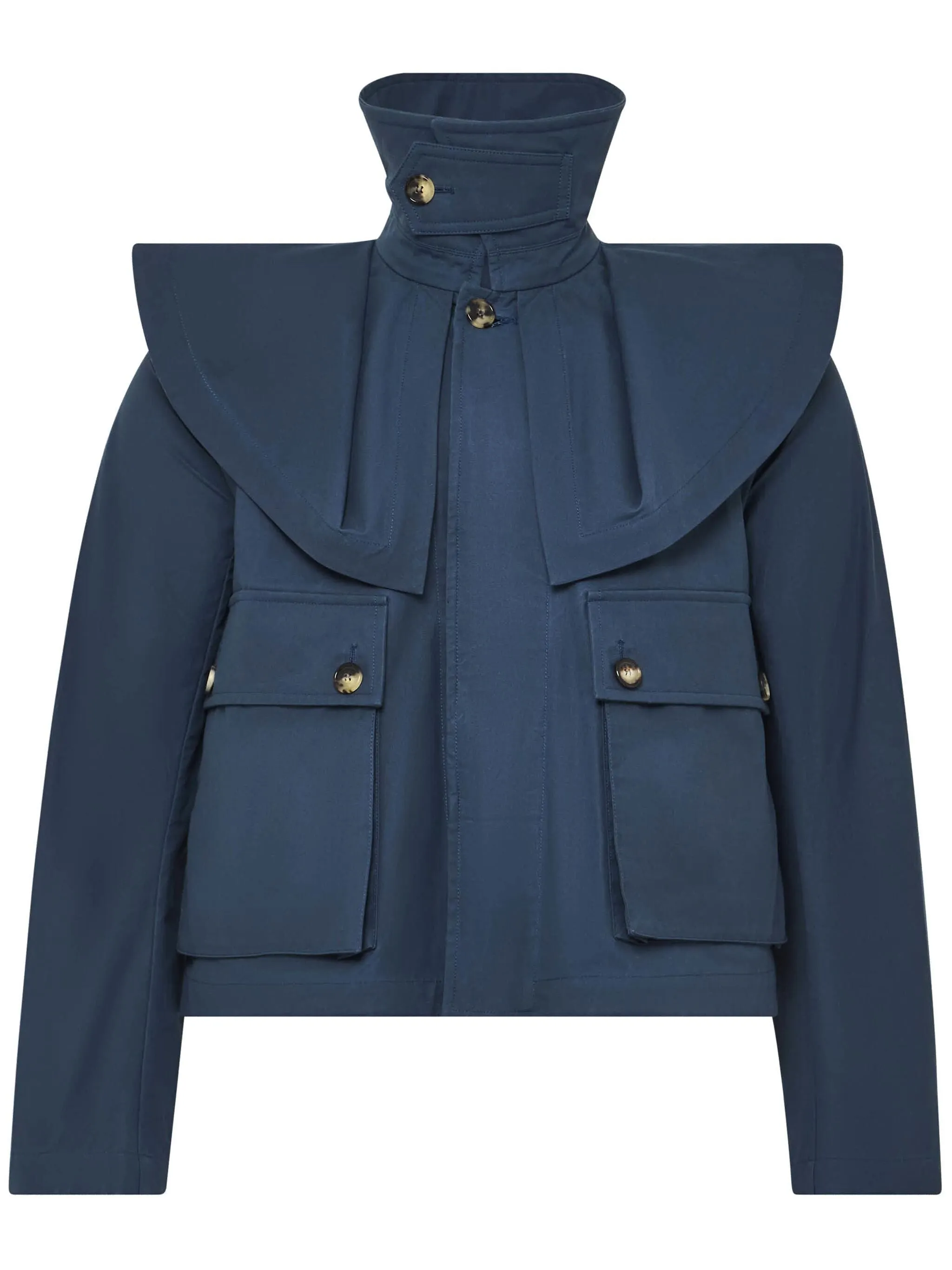 Oversized Collar Cropped Trench Jacket - Light Indigo