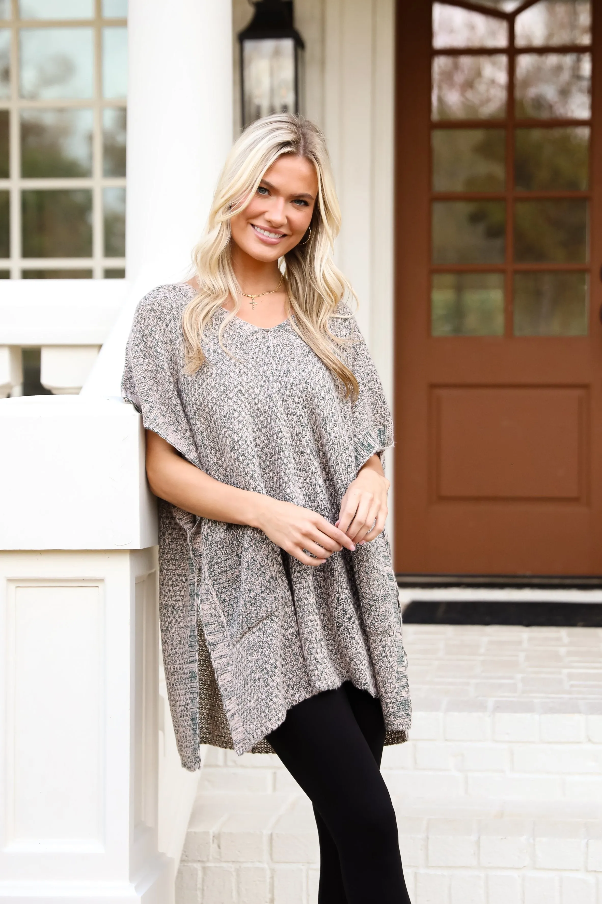 Perfectly Toasty Taupe Knit Poncho - DOORBUSTER