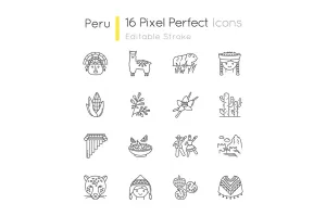 Peru pixel perfect linear icons set