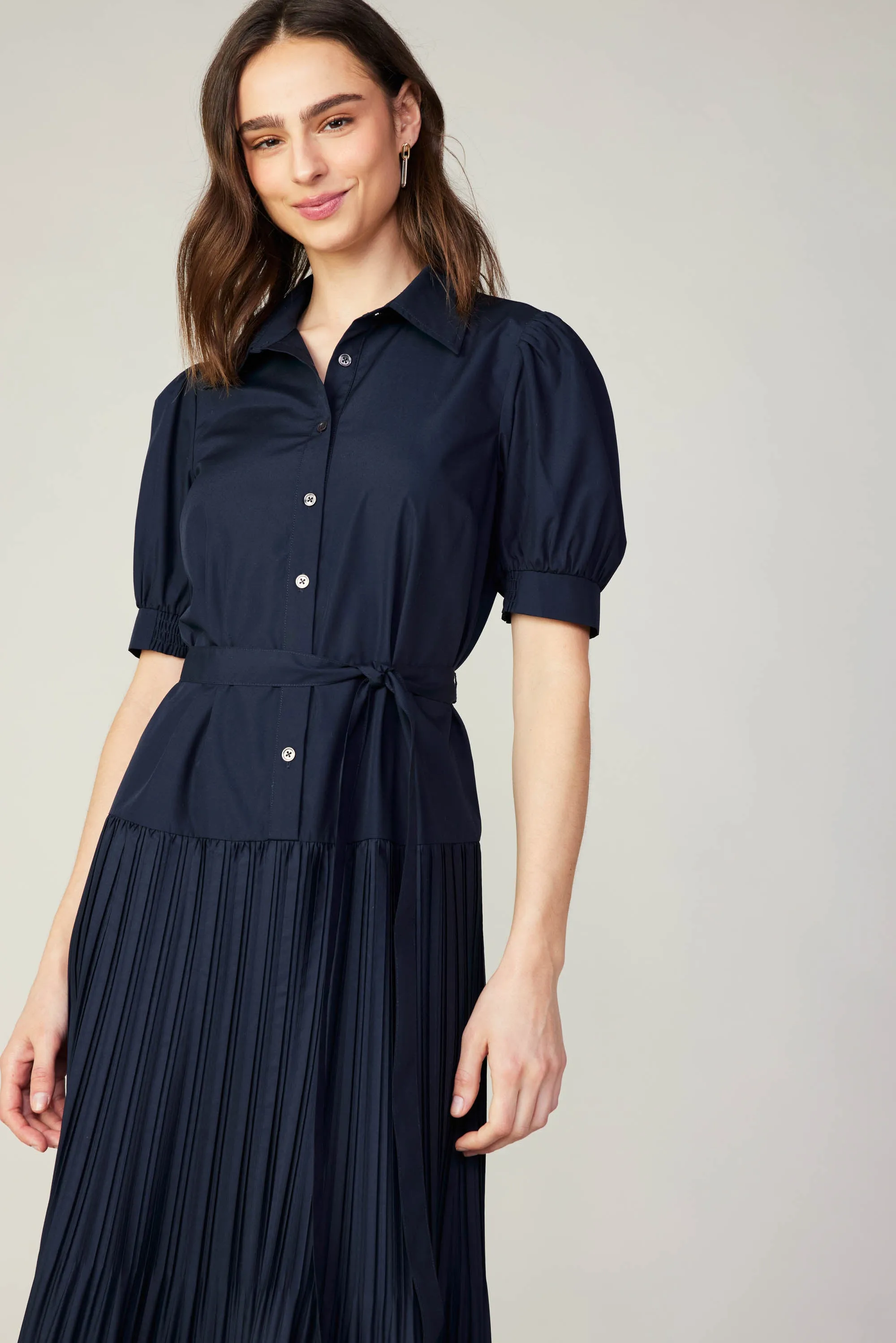 Pleated Eyelet Midi Dress