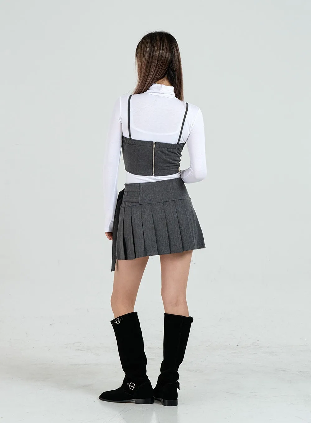 Pleated Side Belt Mini Skirt CO12