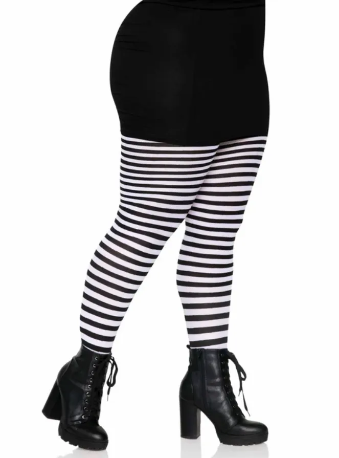 Plus Size Striped Tights in Black & White