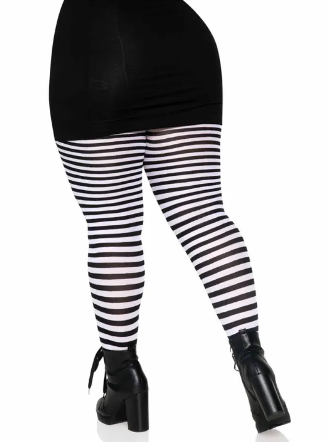 Plus Size Striped Tights in Black & White