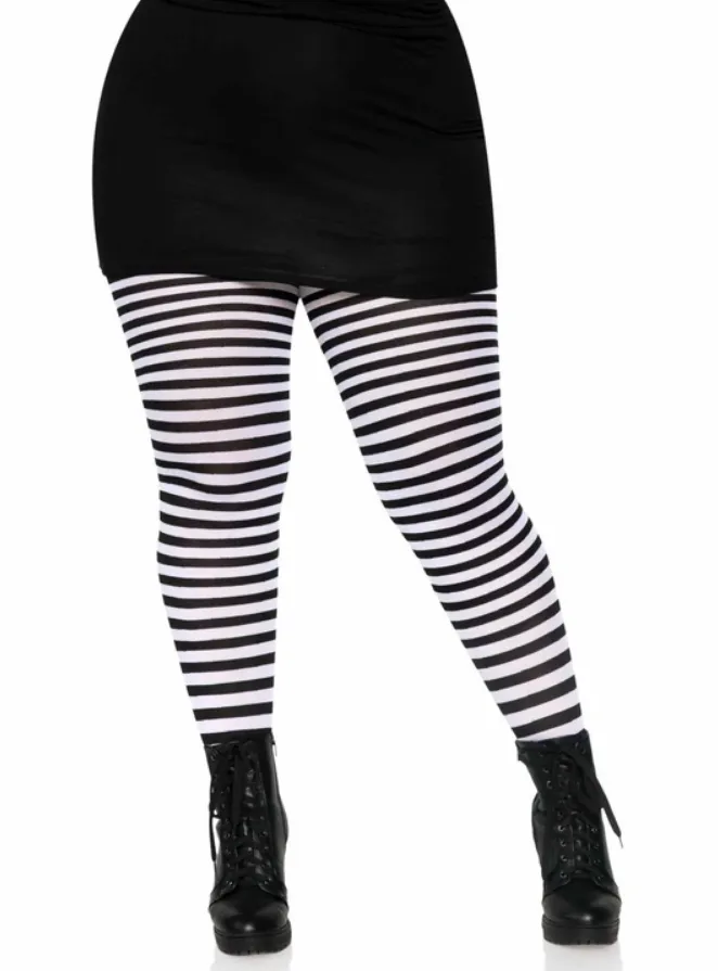 Plus Size Striped Tights in Black & White