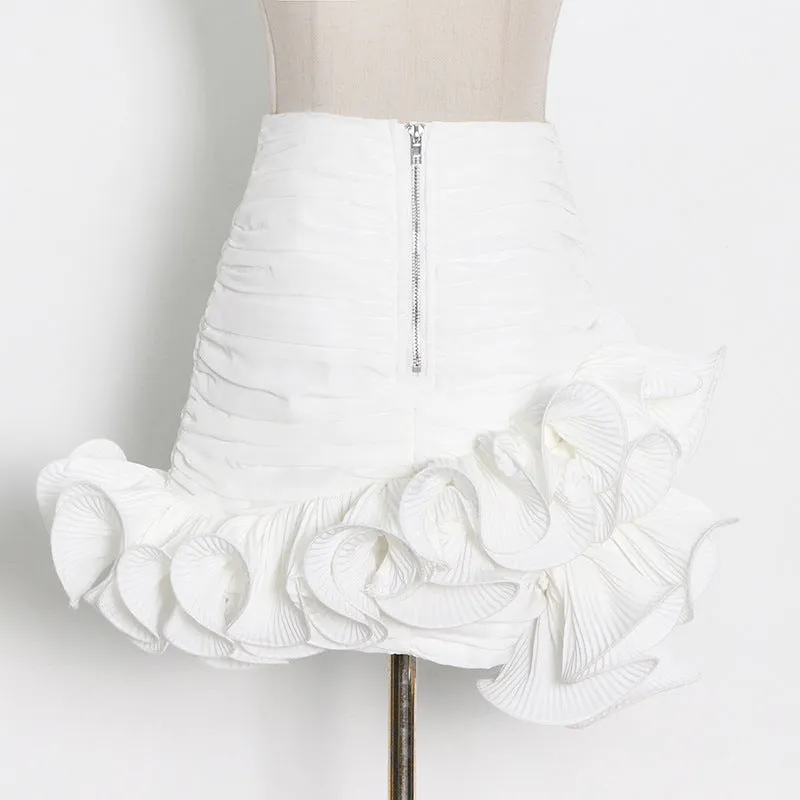 Pre Order:  Milky White Hip-Wrapped Ruffled Patchwork Mini Skirt