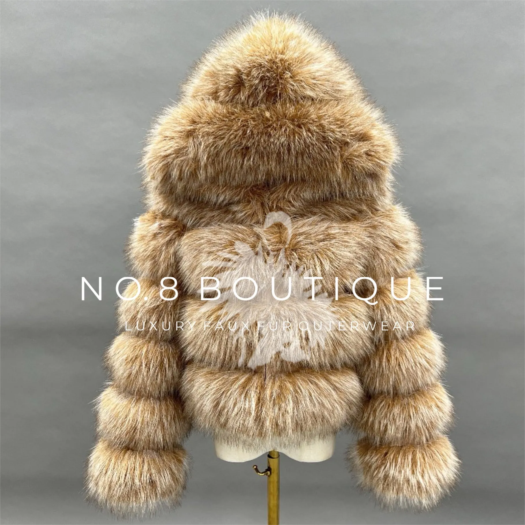 Premium 4 Row Hooded Faux Fur Jacket