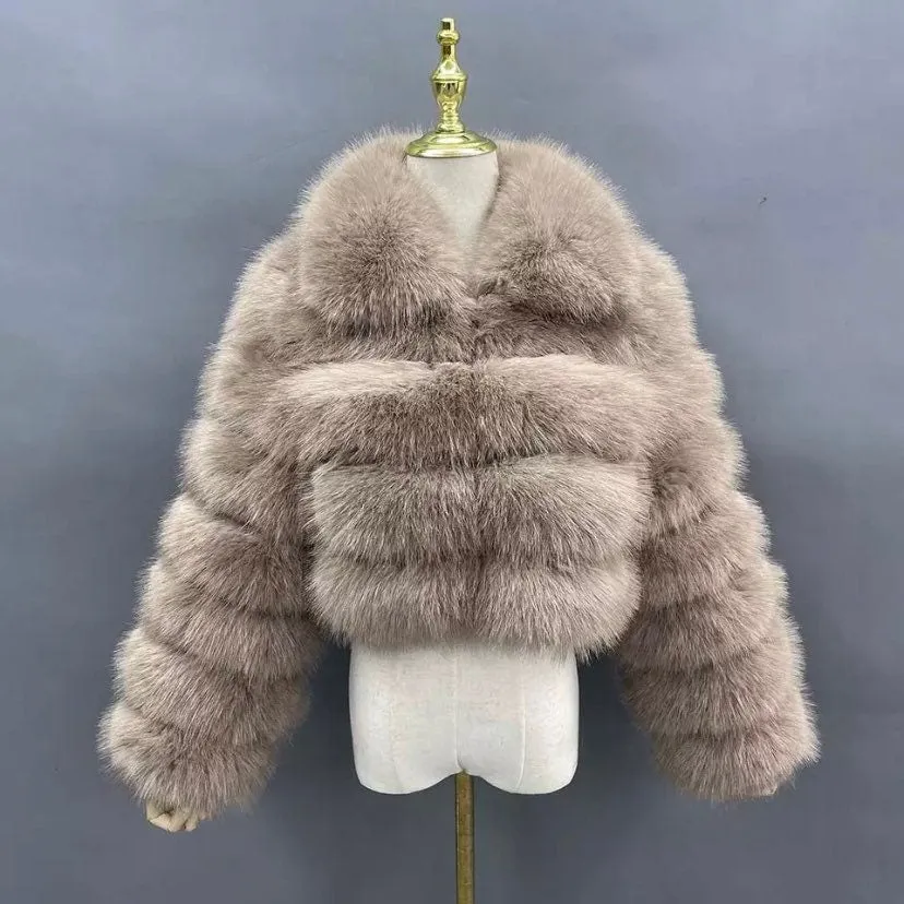 Premium Faux Fur Cropped Collar Jacket