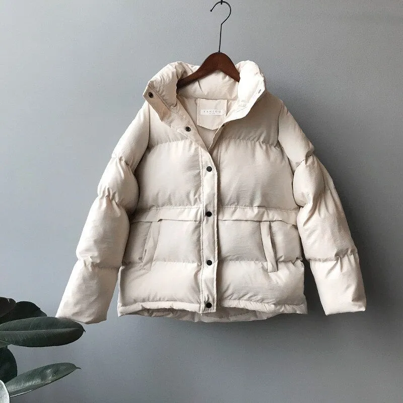 Preppy Style Winter Stand Collar Parka Coat Jackets