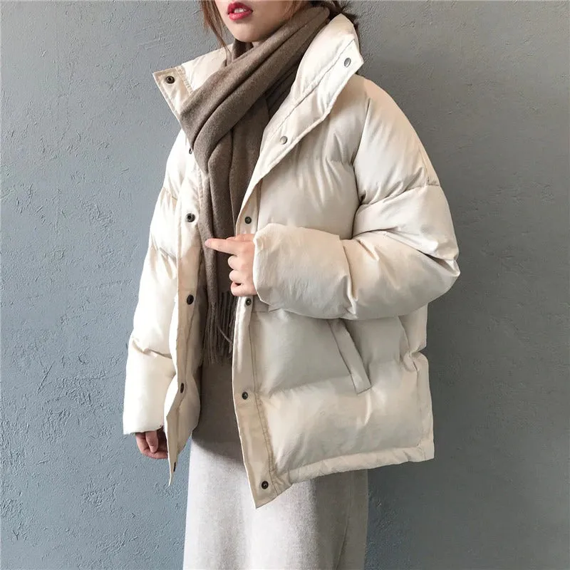 Preppy Style Winter Stand Collar Parka Coat Jackets