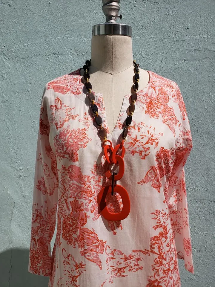 Raja Cotton Tunic Coral Toile