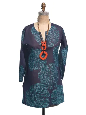 Raja Cotton Tunic Navy Turquoise Polka Dots