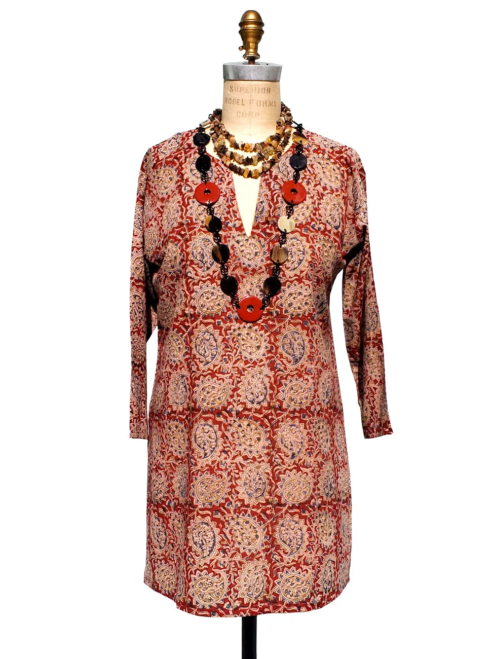 Raja Cotton Tunic Paisley Block Wine