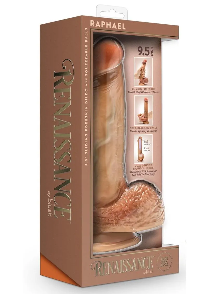 Renaissance Raphael Silicone Sliding Foreskin Dildo with Squeezable Balls