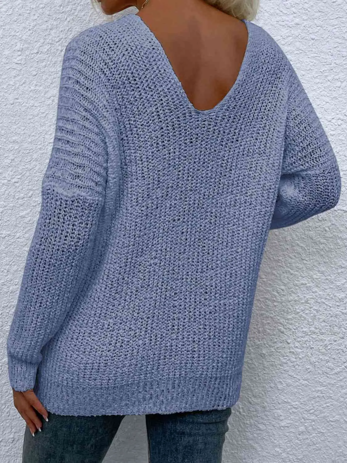 Rib-Knit V-Neck Tunic Sweater