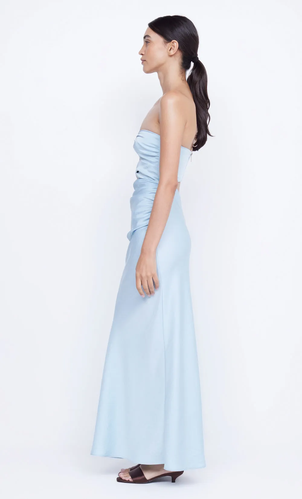 ROCHELLE TWIST STRAPLESS DRESS - DOLPHIN BLUE