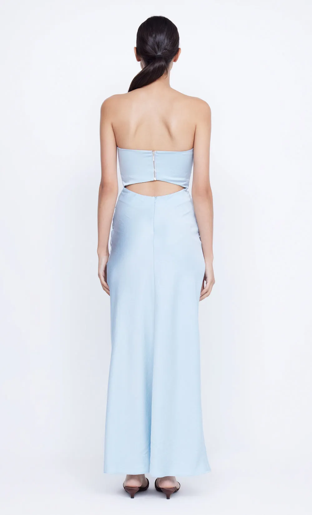 ROCHELLE TWIST STRAPLESS DRESS - DOLPHIN BLUE