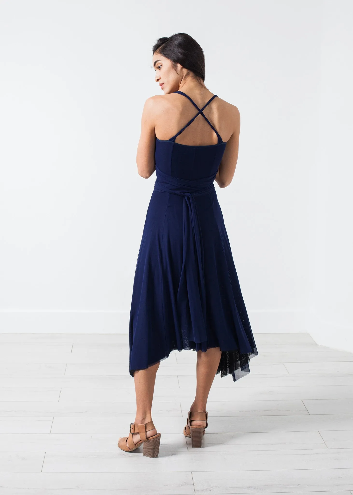 Ruched Party Dress in Navy