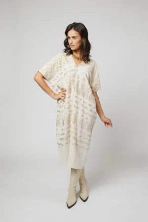 Santa Lucia Embroidered Guatemalan Kaftan - Ivory, Champagne